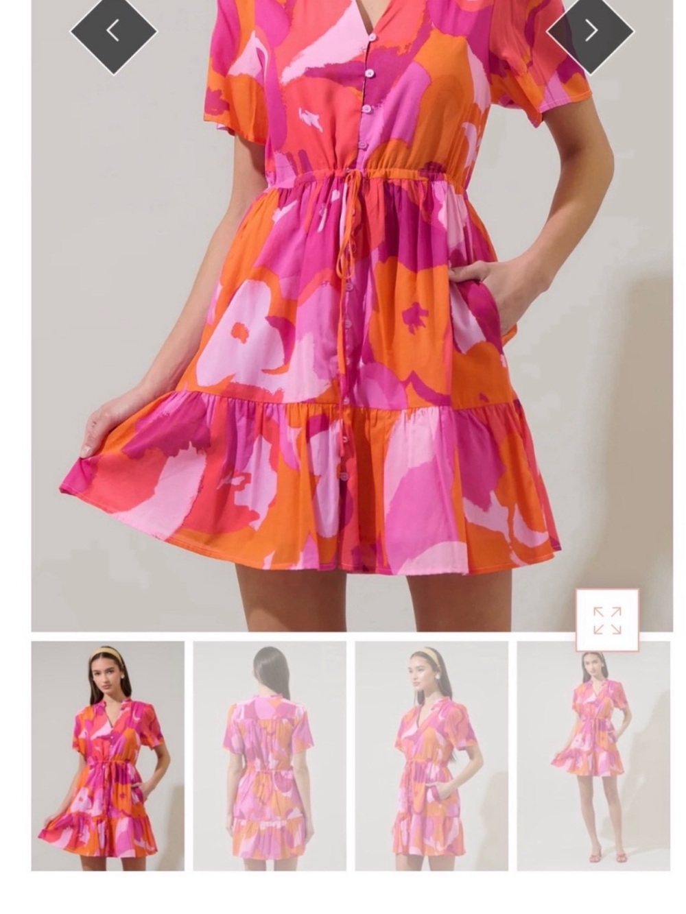 SUGARLIPS NWT DRESS Vibrant Pink & Orange Abstract Button-Front Dress
